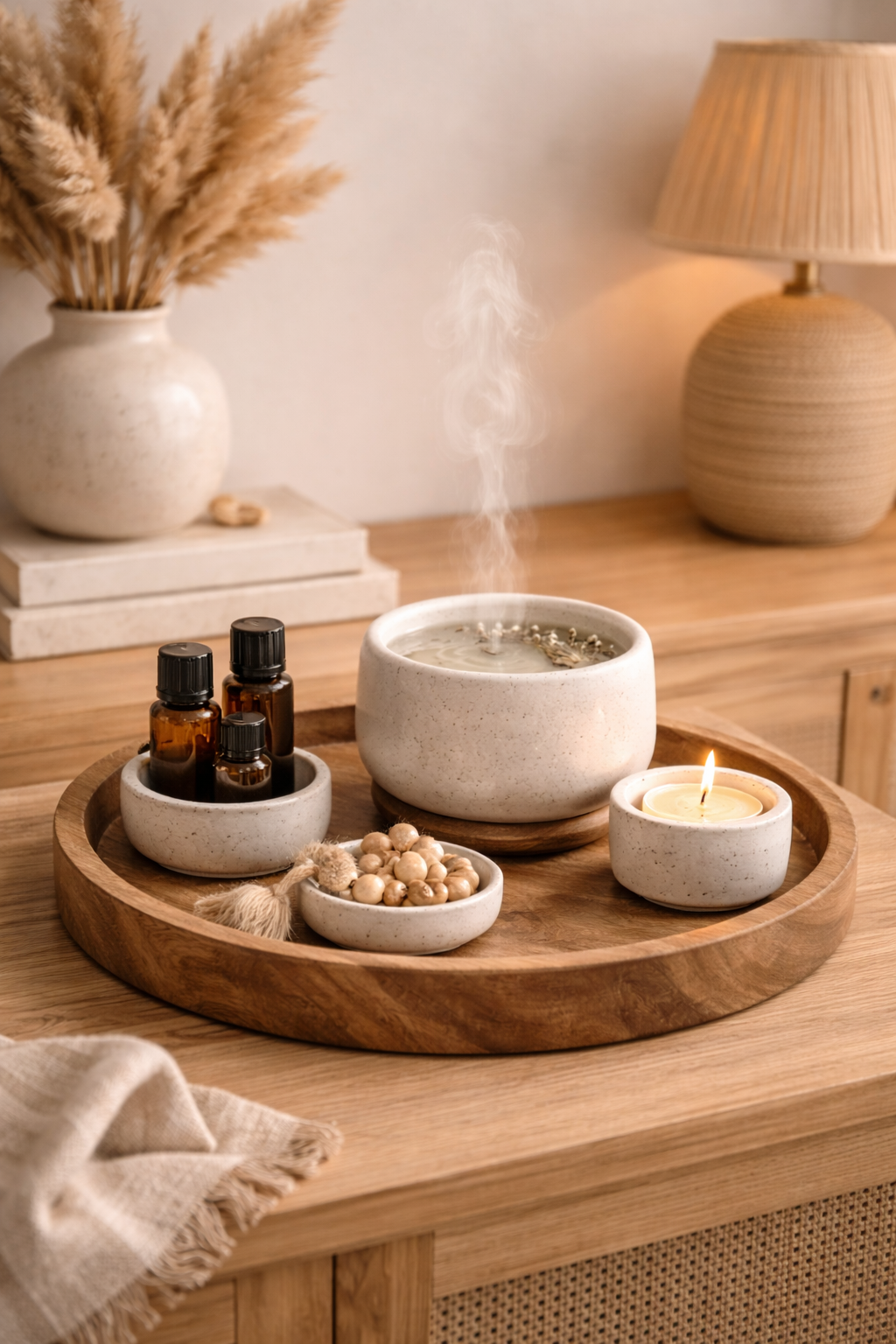 Handcrafted Wooden Aroma Diffuser Tray Set