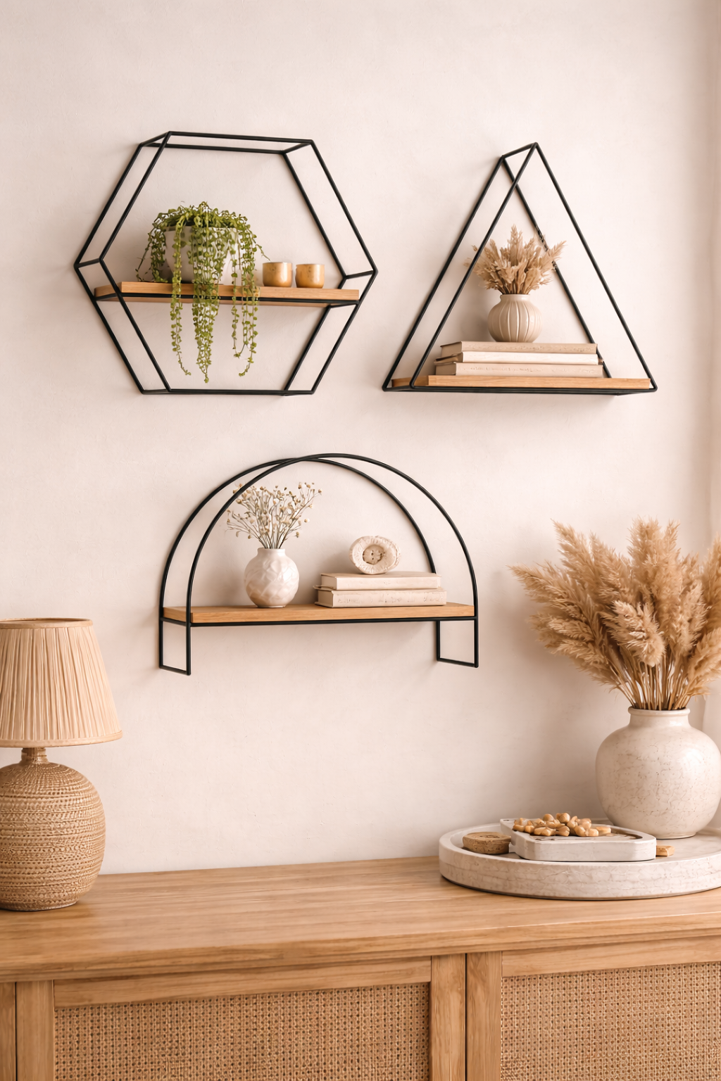 Geometric Metal Wall Shelf Trio