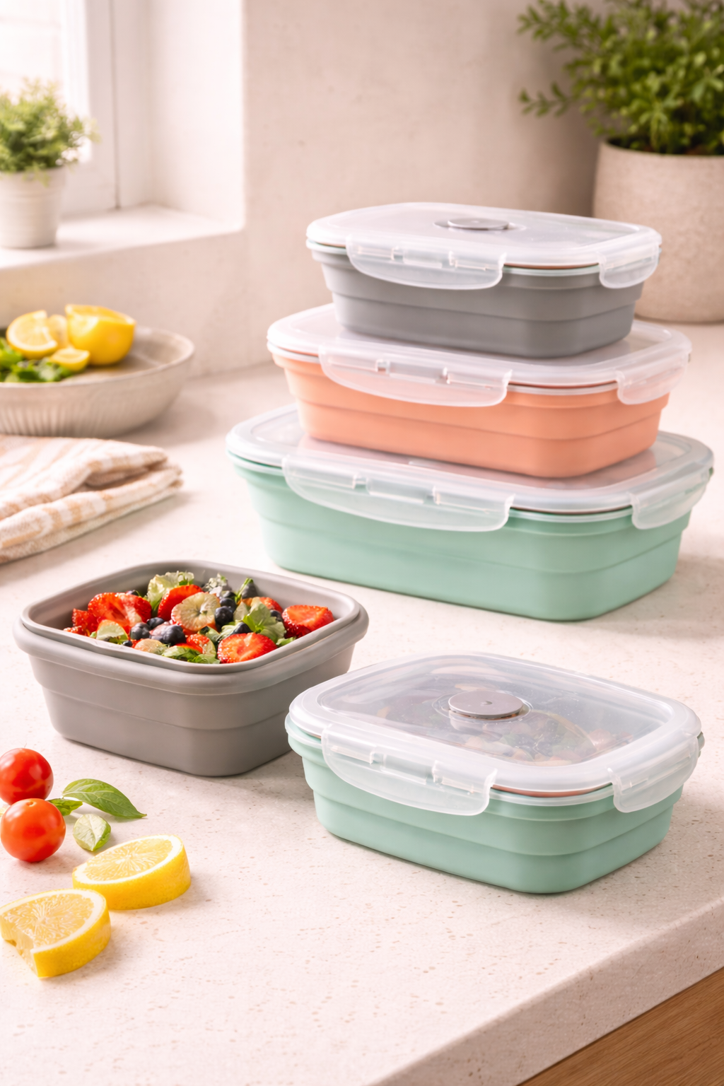 Silicone Collapsible Kitchen Storage Container Set