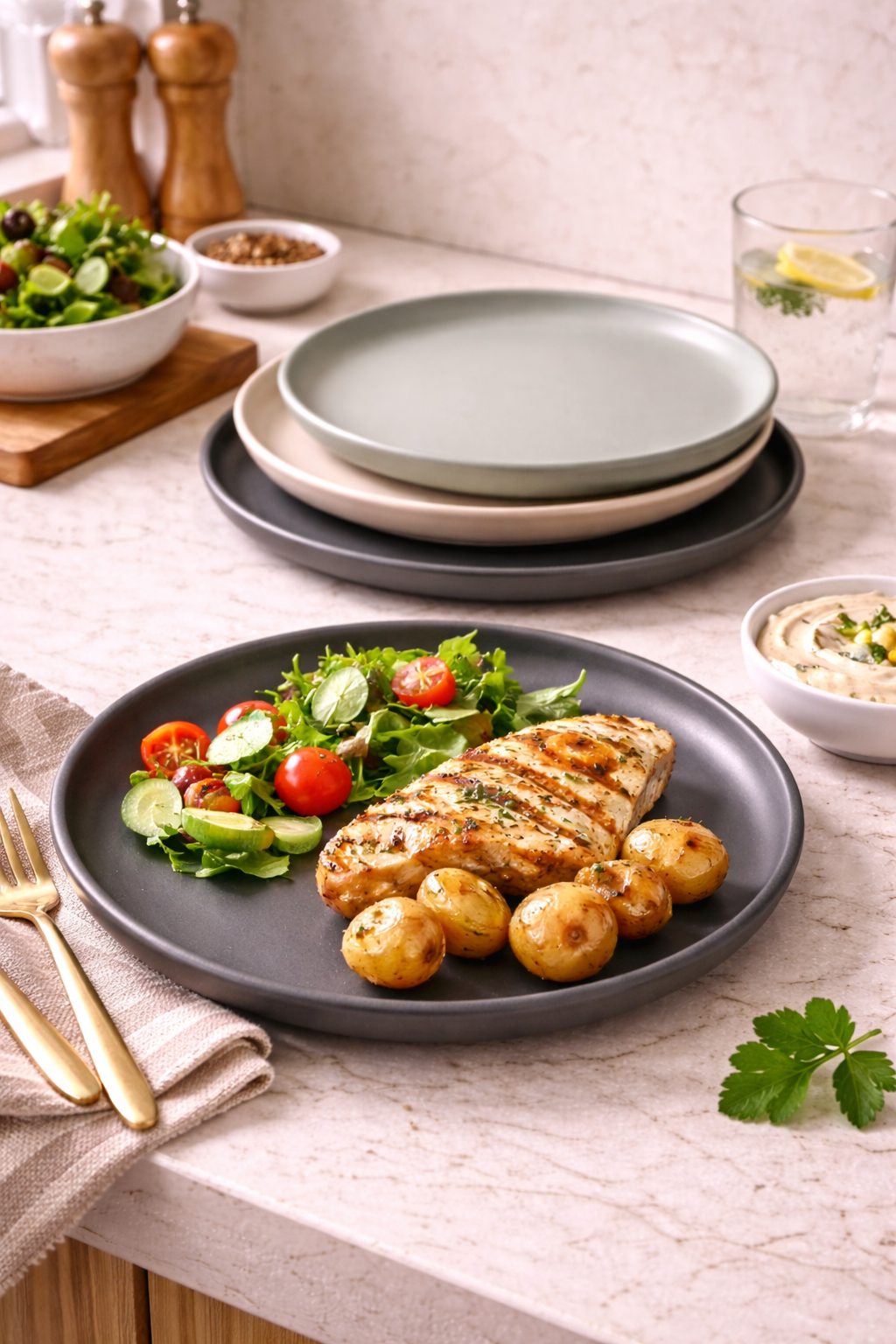 Matte Finish Stoneware Dinner Plate Set