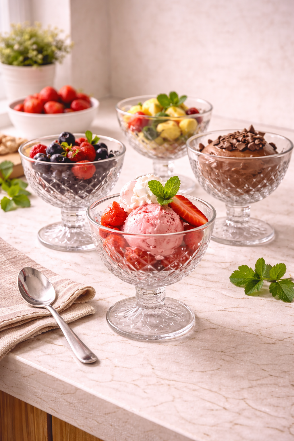 Crystal Cut Glass Dessert Bowl Set