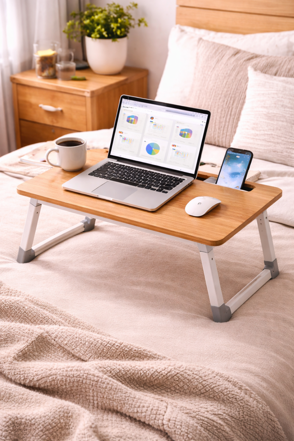 Foldable Wooden Laptop Table with Storage Slot