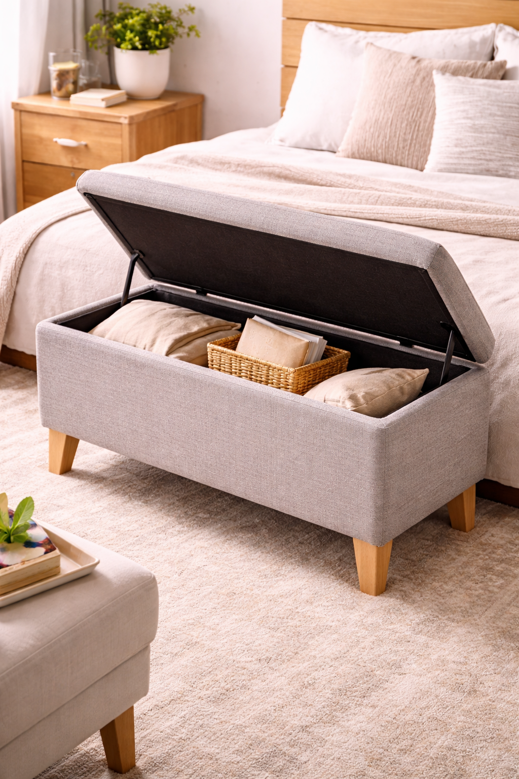 Compact Upholstered Storage Ottoman Bench