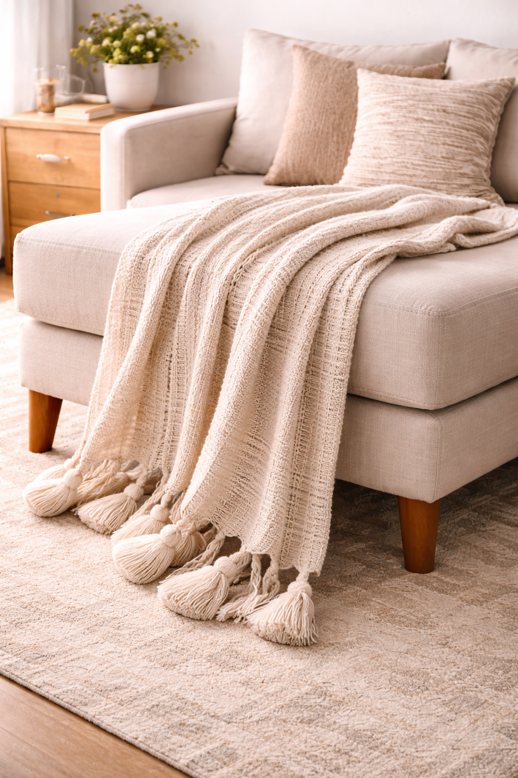 Handwoven Cotton Throw Blanket with Tassels