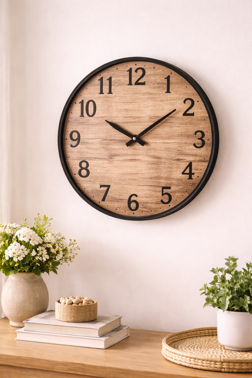 Rustic Wooden Wall Clock with Metal Frame
