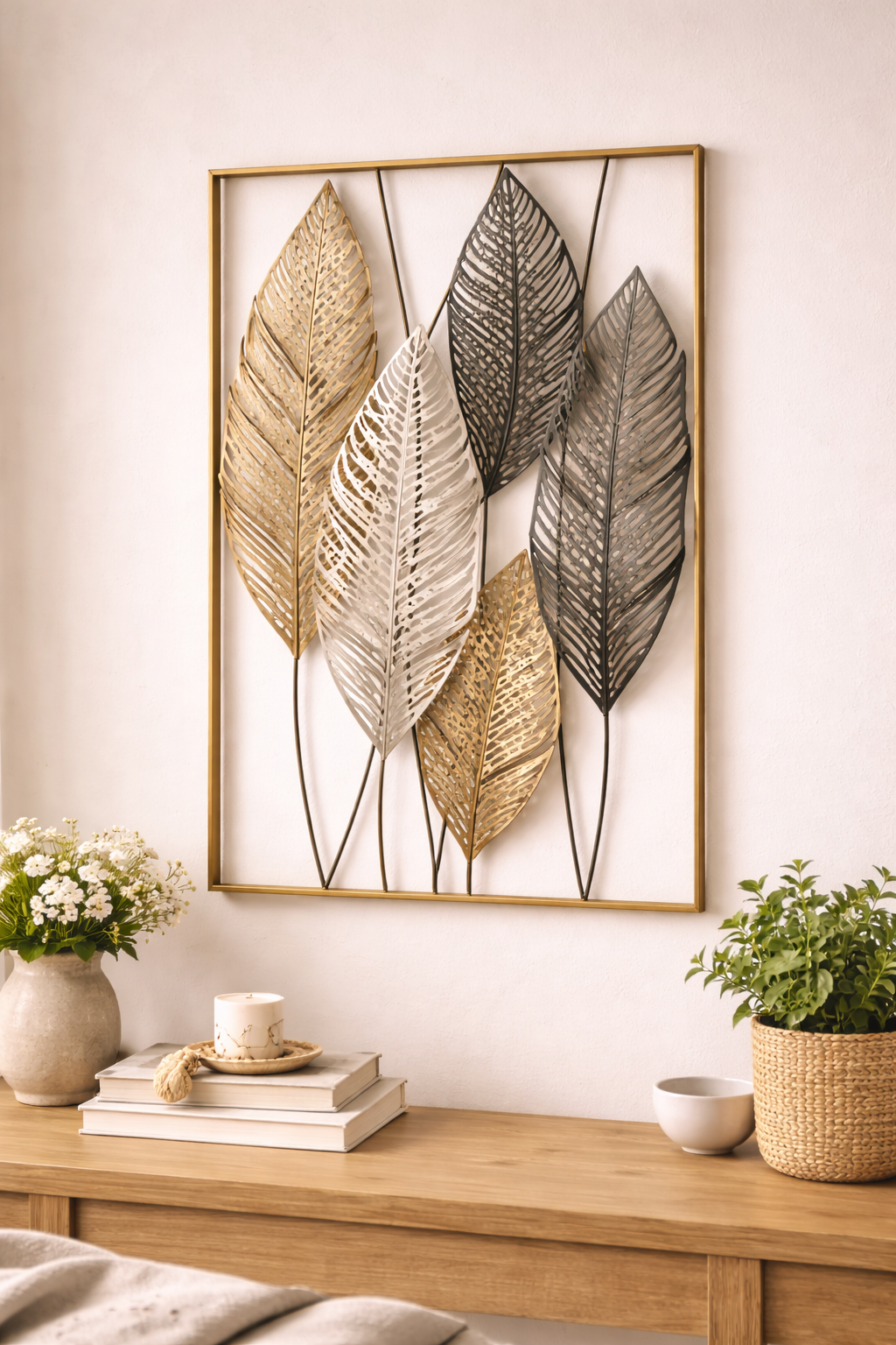 Handcrafted Metal Leaf Wall Art Panel